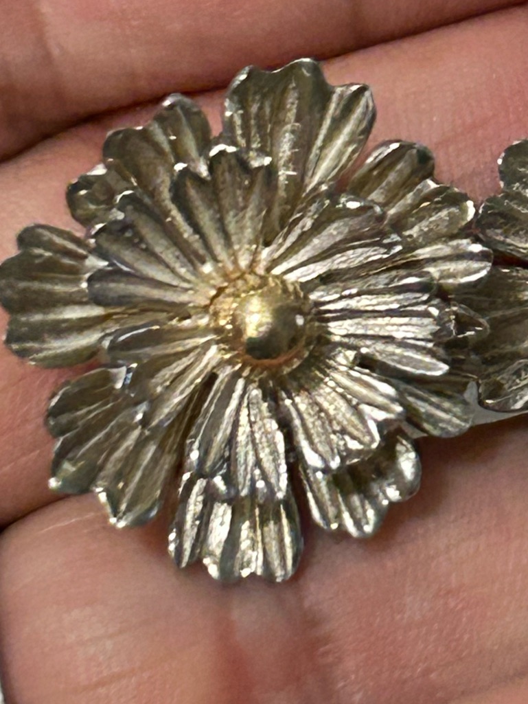 Joseph Esposito Sterling Silver 14k Yellow Gold Chrysanthemum Clip On Earrings